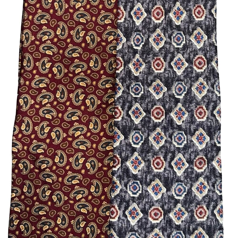 Lands' End Men's Ties Set Of Two‎ 100% Silk Neck Ties Paisley Blue Burgundy EUC